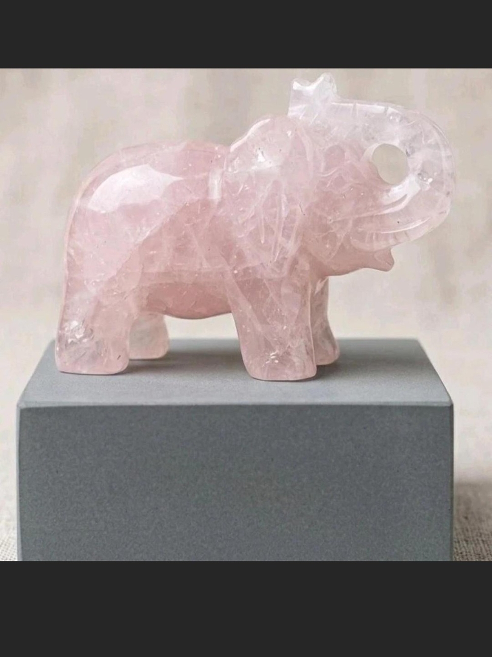 New Rose Quartz Elephant Crystal Carving Flash Inclusions Cute Pink Home Art